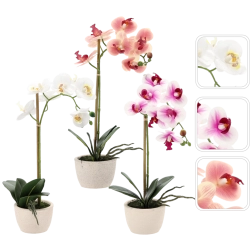 Sztuczna orchidea w doniczce, mix 3 kolorów, 43 cm
