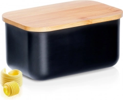 Stalowa maselniczka z bambusową pokrywką, czarna