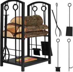 Stojak na drewno kominkowe z narzędziami