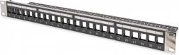 Modułowy patch panel 19" z 24 portami dla modułów keystone, 1U, ekranowany, z prowadzeniem kabli