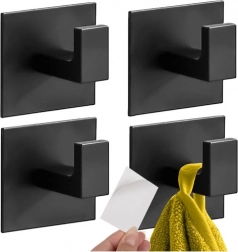 Samoprzylepne metalowe haczyki do łazienki 4 szt. RUHHY, czarne matowe