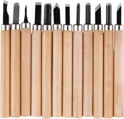 Zestaw 12 dłut i rylców do drewna z drewnianą rękojeścią