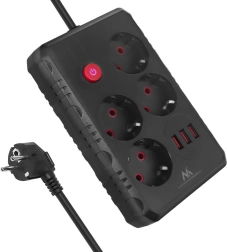 Listwa przeciwprzepięciowa MACLEAN MCE393, 4 gniazda i 3× USB, 3 m, czarna