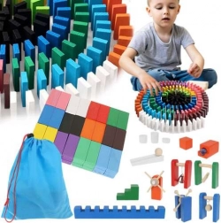 Drewniane domino i kulodrom 407 elementów z torbą