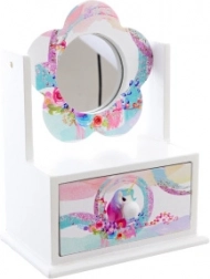 Drewniana szkatułka na biżuterię z kwiatowym lusterkiem Jednorożec