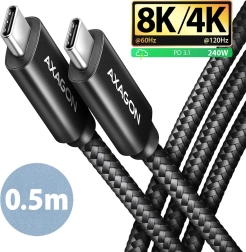 Axagon kabel usb-c na usb-c 0,5 m usb4 40 gb/s, pd 240 w, 8k, aluminiowe końcówki, w oplocie