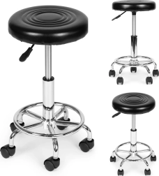 Obrotowy stołek kosmetyczno-medyczny z oparciem, czarny ModernHome