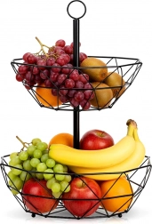 Dwupoziomowy metalowy koszyk na owoce – czarny geometryczny stojak
