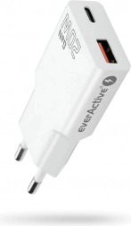 Ładowarka sieciowa everActive GaN Super Slim 20 W z USB‑C PD i USB‑A QC 3.0
