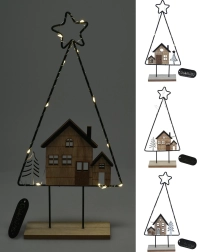 Świąteczna dekoracja – choinka z domeczkiem z oświetleniem LED 39 cm