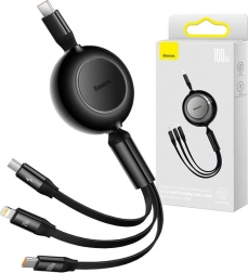 Baseus Bright Mirror 4 wysuwany kabel 3w1 USB-C / Lightning / Micro USB 100 W, 1,1 m, czarny