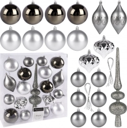 Zestaw srebrnych, niełamliwych ozdób choinkowych 19 szt.