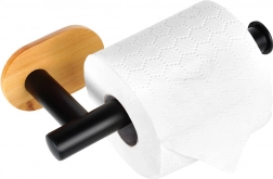 Ścienny uchwyt na papier toaletowy ze stali nierdzewnej i bambusa, czarny, 17 cm