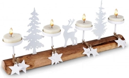 Drewniany biały świecznik na 4 tealighty 40 × 6 × 16,5 cm