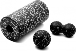 Zestaw do masażu 3w1 z wałkiem i piłkami – Czarno-biały