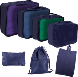 Organizery podróżne do walizki – zestaw 7 szt., wodoodporne torby i worek na buty – Granatowy