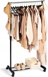 Metalowy stojący wieszak na ubrania na kółkach 140 cm