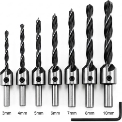 Zestaw wierteł z pogłębiaczem do drewna 3–10 mm