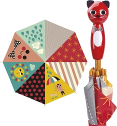 Kolorowy parasol dziecięcy z uchwytem w kształcie kota