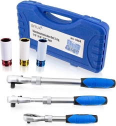 Zestaw teleskopowych grzechotek 1/4", 3/8", 1/2" + nasadki udarowe 17/19/21 mm