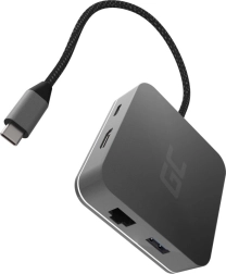 Hub USB‑C GREEN CELL 6w1 z HDMI, RJ45 i zasilaniem USB‑C PD