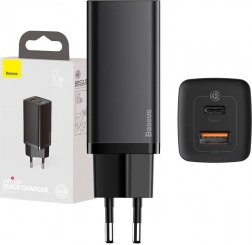 Szybka ładowarka podróżna BASEUS GaN Lite 65W, USB‑C + USB, czarna