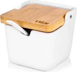 Ceramiczna cukiernica 250 ml z bambusową pokrywką i łyżeczką