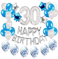 Zestaw balonów na 30. urodziny - srebrny - niebieski