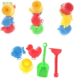 Zestaw do piasku z łopatką, grabkami i foremkami