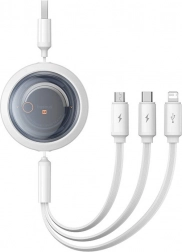 wysuwany kabel ładujący 3w1 BASEUS Free2Draw USB-A do USB‑C, Lightning i micro USB, 3,5 A, 1,1 m biały