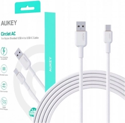 Aukey kabel USB‑C do USB‑A 1 m 60 W PD z nylonowym oplotem biały