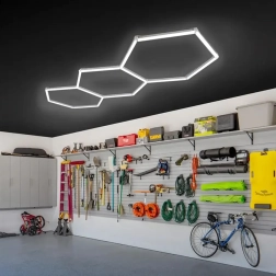 Heksagonalny panel sufitowy LED 247 × 98 cm, 125 W, 6500K do garażu, warsztatu i wnętrz