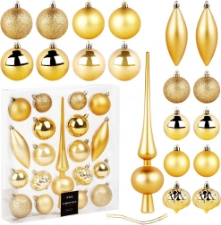 Złote nietłukące się ozdoby choinkowe ze szpicem, 19 szt.