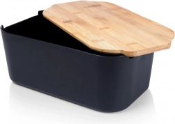 Chlebak z bambusową pokrywką i deską do krojenia, czarny 33 × 18,5 × 12 cm