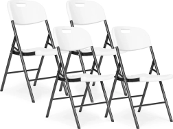 Zestaw 4 składanych krzeseł ModernHome – metal, HDPE, białe