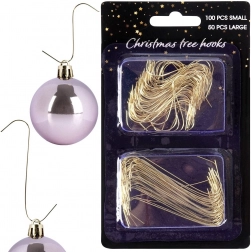 Złote haczyki do ozdób choinkowych 4 i 6 cm, 150 szt.