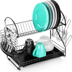 Dwupoziomowa metalowa suszarka do naczyń, czarna 53 × 24 × 38,5 cm