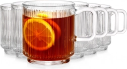 Szklanki z uchem 350 ml, zestaw 6 szt., ryflowane szkło Vilde