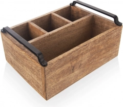 Drewniany organizer na sztućce, przyprawy i sosy z drewna mango