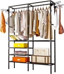 Podwójny stojak na ubrania RUHHY loft z półkami