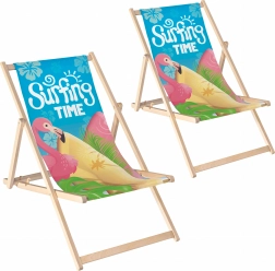 Zestaw 2 szt. składanych drewnianych leżaków plażowych i ogrodowych z regulowanym nachyleniem