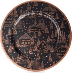Dekoracyjna podkładka pod talerz, czarna z miedzianym wzorem, 33 cm