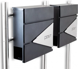 Podwójna skrzynka pocztowa na stojaku z tubusem na gazety BITUXX – grafitowa