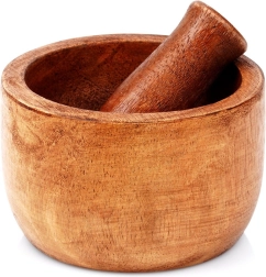 Drewniany moździerz z drewna mango z tłuczkiem