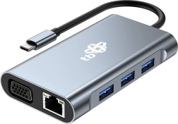 Hub USB‑C 8‑w‑1 z HDMI, VGA, RJ45 i zasilaniem PD