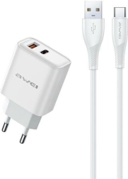 Ładowarka sieciowa GaN 22,5 W z USB i USB‑C + kabel USB/USB‑C