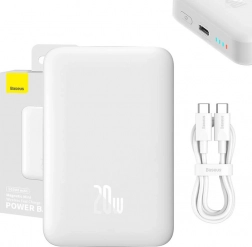 magnetyczny powerbank Baseus 10000 mAh z bezprzewodowym ładowaniem i USB‑C 20 W, biały