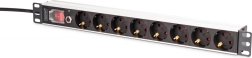 Listwa PDU szafowa 19'' z zabezpieczeniem przeciwprzeciążeniowym, 8 gniazd Schuko, kabel 2 m, 16 A, aluminiowa