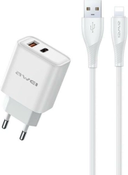 Awei ładowarka sieciowa GaN 22,5 W USB + USB‑C z kablem USB‑A/Lightning