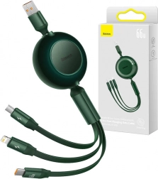 Baseus Bright Mirror 3 kabel USB 3 w 1 do micro USB, USB‑C i Lightning 66 W 1,1 m – Zielony